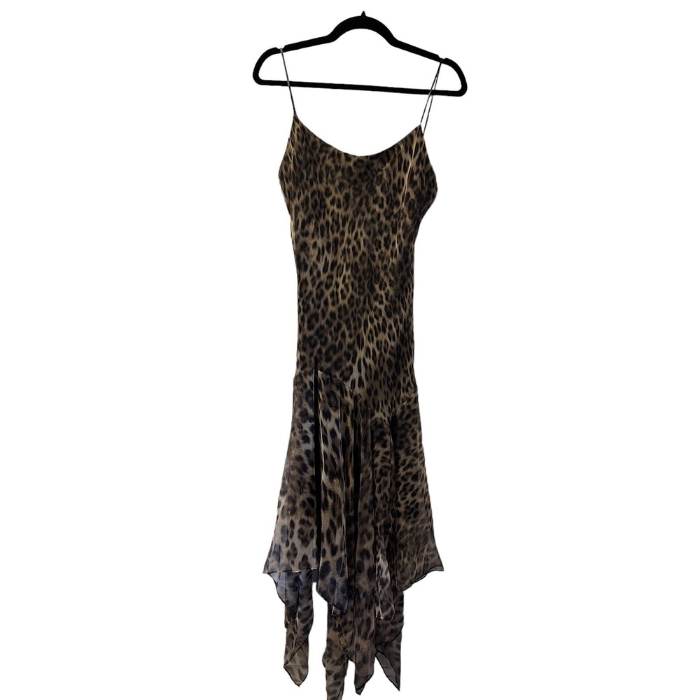 🍒Vintage 90s Morgan & Co Leopard evening prom dress Size 13/14 Asymmetrical